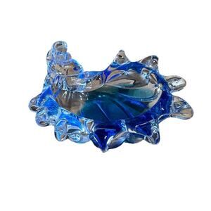 Beautiful Glass Sea Shell Clear with blue tints. Trinket/candy dish.jewlery.rare